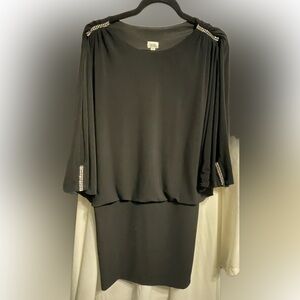 Vintage Cache mini dress , bat wing sleeves, cut outs & rhinestone details. LBD